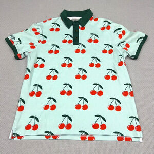 Cherry Print Polo Shirt - Green and Red